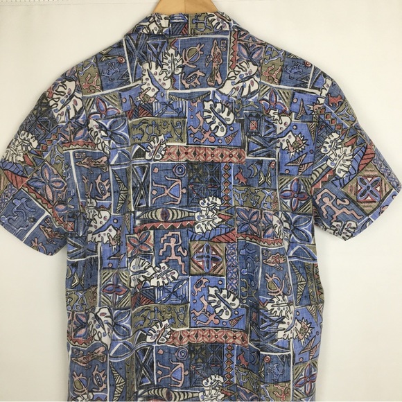 Vintage 90s Men’s Hawaiian Tribal Button Down Shirt Royal Creations Hawaii Blue - Picture 7 of 11